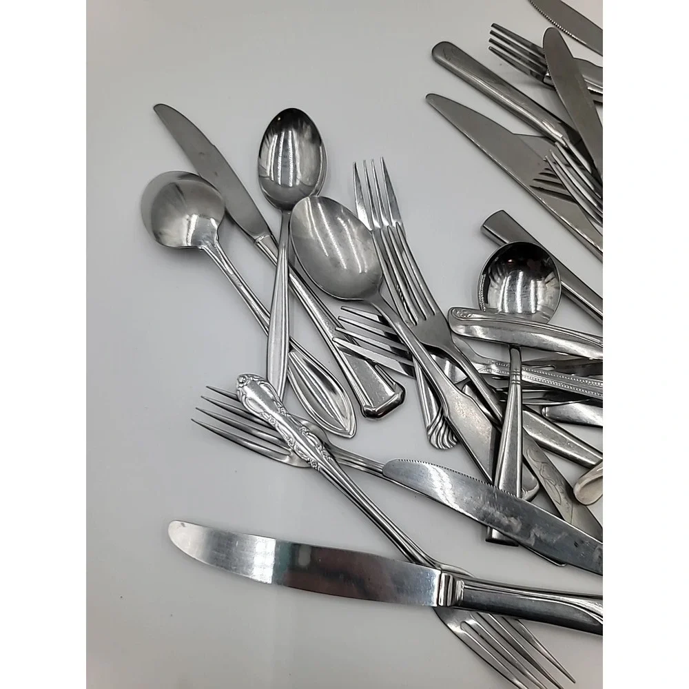 Lot of 37 Mixed‎ Brands and Patterns of Stainless Steel Flatware Silverware